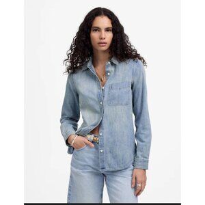 MADEWELL Shrunken Denim Long Sleeve Shirt in Kelleyville Wash Size M